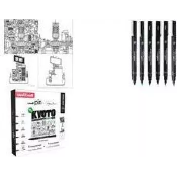 uni-ball PIN Kyoto Fineliner Pen Set, 6 Pigment Ink Pens (Black, 0.1–Brush), Waterproof CF PIN/6 003
