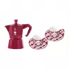 Bialetti Candyland Moka Express 3TZ Manual Coffee Machine Set, 150 ml, Red + 2 Cups