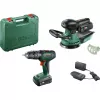 Bosch DIY Set UniversalImpact 18V + AdvancedOrbit 18V, 2x 2.0Ah Li-Ion Battery, Cordless Impact Drill Driver + Cordless Random Orbital Sander, Green (06039D410A)
