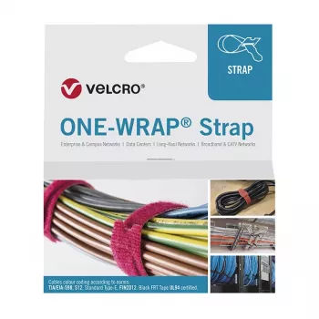Velcro One Wrap Hook and Loop Cable Tie, 13 x 200 mm, White, 25 pcs.