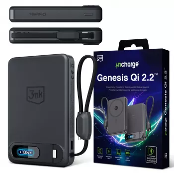 3mk incharge Genesis Qi2 25W Wireless Charger + PD 45W with Integrated USB-C Cable, Black