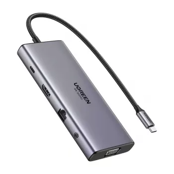 Ugreen CM639 USB-C Hub, HDMI, VGA, 2x USB-C 3.2 10 Gbps, 2x USB, SD/TF, RJ45, Aux 3.5 mm, PD, 4K 60 Hz