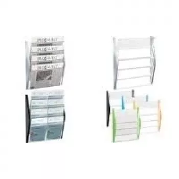 helit Wall-Mounted Brochure Holder, DIN A3 Landscape, 4 Compartments, Black, Side Panels Made of Coloured PP, Compartments Made of Crystal-Clear PS, - 1 Piece