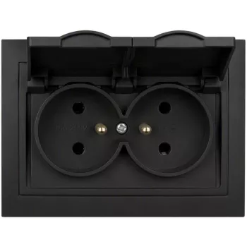 VCX WESA LC-53C Double Socket with Cover and Earthing, Black