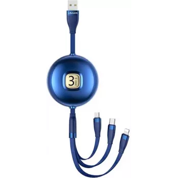 Usams U69 3-in-1 USB Cable (Lightning / Micro-USB / USB-C), 1 m, Blue