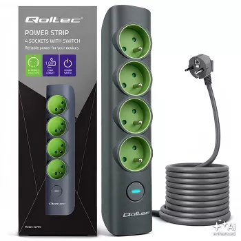 Qoltec Power Strip with Illuminated Switch, 4 Schuko Sockets, 1.8 m