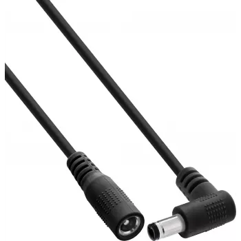 InLine® DC Extension Cable, Angled Plug, 5.5 x 2.5 mm, Black, 0.2 m