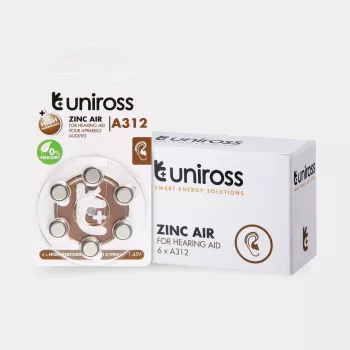 Uniross A312 button cell batteries for hearing aids 148mAh, 6 pcs