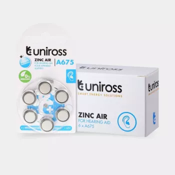 Uniross A675 button cell batteries for hearing aids 540mAh, 6 pcs