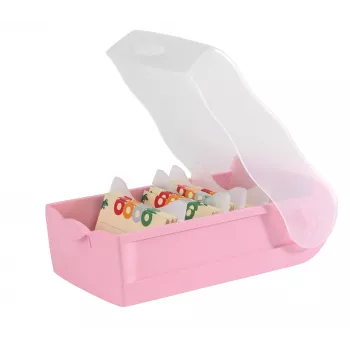 HAN CROCO Learning Card Index, A7 Landscape, Pastel Pink Translucent, Translucent Clear Lid, Polypropylene (997-886)