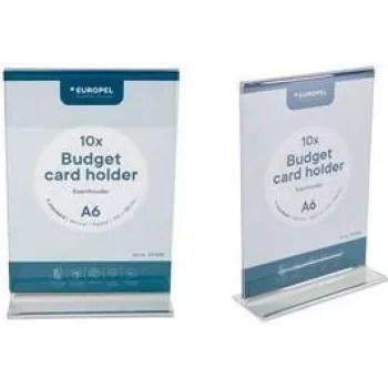 EUROPEL Budget Acrylic Tabletop Sign Holder, DIN A6 Portrait, Straight, Clear, Single-Sided