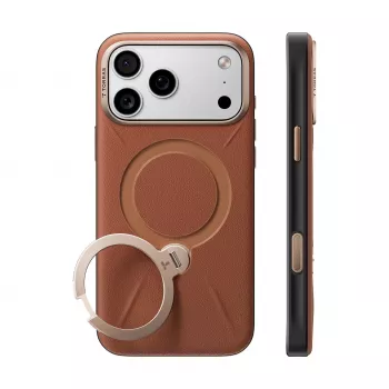 TORRAS Ostand Q3 VegSkin case for iPhone 18 Pro / 17 Pro, MagSafe-compatible, brown