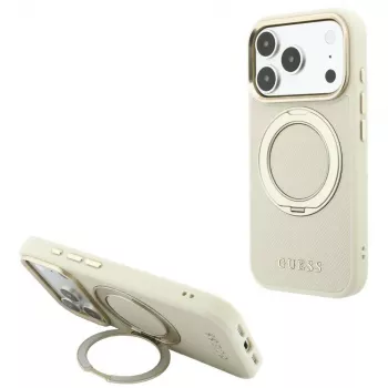 Guess Ring Stand 360 Grained Classic Logo MagSafe Case for iPhone 18 Pro Max / 17 Pro Max beige