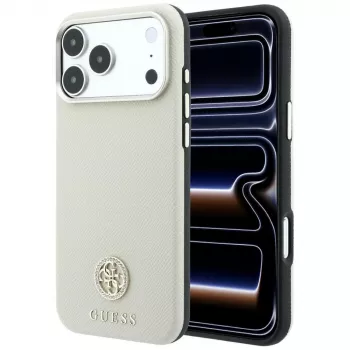Guess Grained Round Strass Logo MagSafe Case for iPhone 18 Pro Max / 17 Pro Max beige
