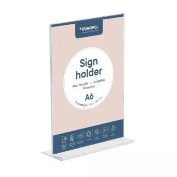 EUROPEL Acrylic Table Stand, DIN A6 portrait, straight acrylic, for double-sided presentation