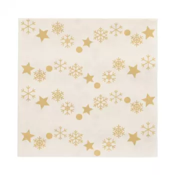 PAPSTAR “Golden Snowflakes” Christmas Napkins 330 x 330 mm, Printed, 1/4 Fold, 3-Ply