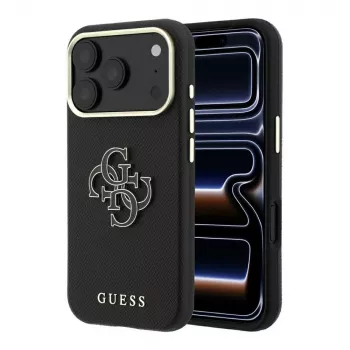 Guess Grained & Big Resin Logo Case for iPhone 18 Pro Max / 17 Pro Max, Black