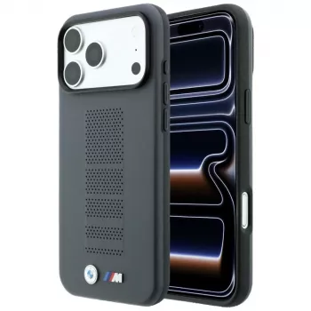 BMW M Blue Perfo Metal Logo MagSafe Case for iPhone 18 Pro Max / 17 Pro Max, Grey