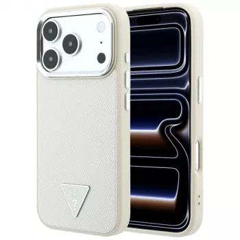 Guess Grained Triangle Logo MagSafe Case for iPhone 18 Pro Max / 17 Pro Max, Beige
