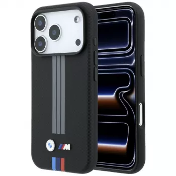 BMW M Quadrille Kevlar Anthracite & Tricolor Print Lines MagSafe Case for iPhone 18 Pro Max / 17 Pro Max, Black