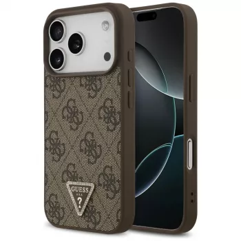 Guess Leather 4G Triangle Rhinestone MagSafe Case for iPhone 18 Pro / 17 Pro, Brown