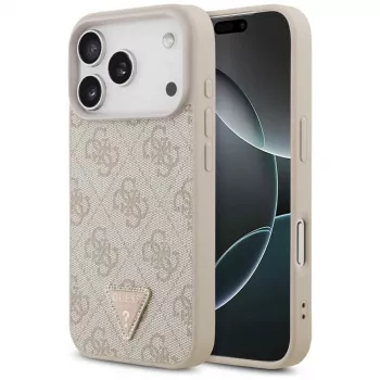 Guess Leather 4G Triangle Rhinestone MagSafe Case for iPhone 18 Pro / 17 Pro, Pink