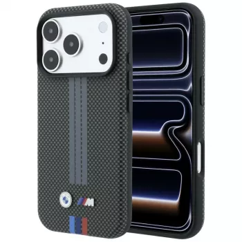 BMW M Quadrille Kevlar Tricolor Print Lines MagSafe Case for iPhone 18 Pro / 17 Pro, Anthracite