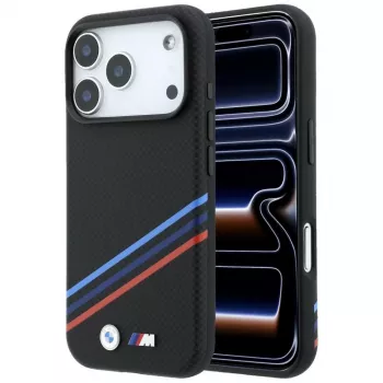 BMW M Quadrille Kevlar Print Tricolor Lines & Metal Logo MagSafe Case for iPhone 18 Pro Max / 17 Pro Max, Black