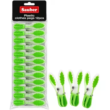Sauber Plastic Clothes Pegs 12 Pieces Green