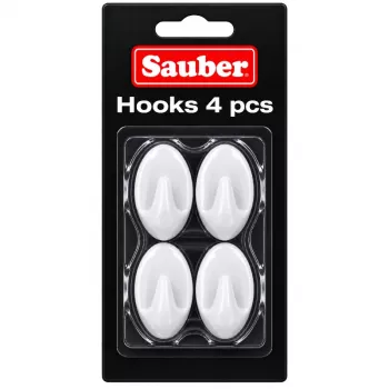 Sauber oval hook, 4 pcs, 2.3x4 cm, white