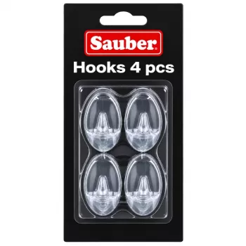 Sauber oval hook, 4 pcs, 2.3x4 cm, transparent