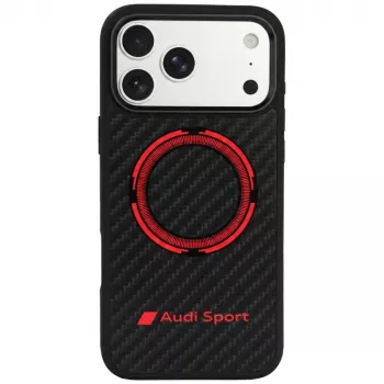 Audi RSQ Carbon Fiber Sport Red Circle MagSafe case for iPhone 18 Pro Max / 17 Pro Max, black