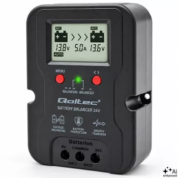Qoltec Voltage Balancer 24V for 2 x 12V Batteries | 5A | AGM GEL LiFePO4 | LCD
