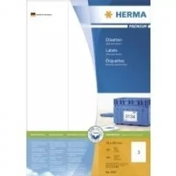 HERMA Premium Permanent Labels, White, 70 x 297 mm, 300 Labels (100 Sheets x 3) (4657)