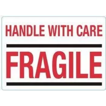 rillprint Notice Labels HANDLE WITH CARE / FRAGILE, Permanent Adhesive, White/Red