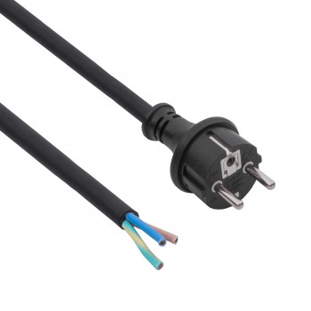 Akyga AK-OT-02S CEE 7/7 Rubber Power Cable with Open End, H05RR-F 3x 1.5 mm², 1.8 m, Black