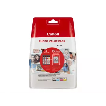 Canon CLI-581 C/M/Y/BK Ink Cartridges Photo Value Pack (4 Pieces) with Photo Paper