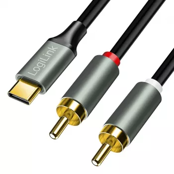 LogiLink CUA0141 USB 2.0 Type-C to 2x RCA Cable, Stereo Audio, Aluminium, Black/Silver, 1.5 m