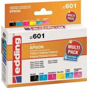 Edding EDD-601 ink cartridges for Epson Stylus Photo P50, compatible, multipack black + cyan + magenta + photo cyan + photo magenta (6 pieces)
