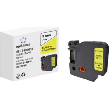Renkforce RF-LT-D40918 Label Tape, replaces DYMO D1 40918, 9 mm, yellow with black text, 7 m