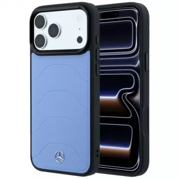 Mercedes Mer008915 Leather Case in Mesh Look with Bow Line, MagSafe, for iPhone 18 Pro / 17 Pro, Blue