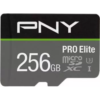 PNY PRO Elite P-SDU256V31100PRO-GE microSDXC Memory Card, 256 GB, UHS-I U3, A1, V30, with SD Adapter