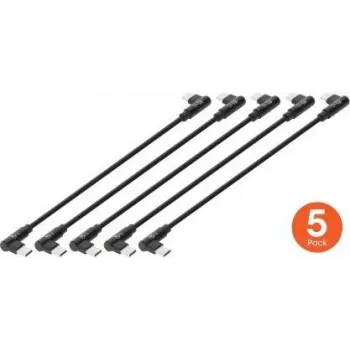 Manhattan Short USB-C Charging Cable, 60 W, 20 cm, Plug to Plug, Angled (5 Pack), Black