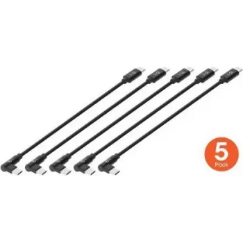 Manhattan Short USB-C Charging Cable, 60 W, 20 cm, Plug to Plug, 1 x Angled/1 x Straight (5 Pack), Black
