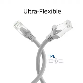 ACT FC2000 CAT6A S/FTP Ultra-Flex Patch Cable, 0.5 m, TPE, Snagless RJ45, Grey
