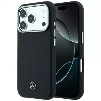 Mercedes Leather Semi Wrap Iconic Line MagSafe Case for iPhone 18 Pro / 17 Pro, black