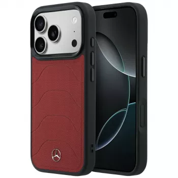 Mercedes Mer008874 Leather Mesh with Bow Line MagSafe Case for iPhone 18 Pro Max / 17 Pro Max, burgundy