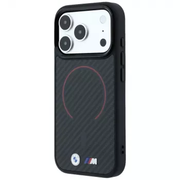 BMW M Kevlar Red Print Ring Metal Logo MagSafe Case for iPhone 18 Pro Max / 17 Pro Max, black