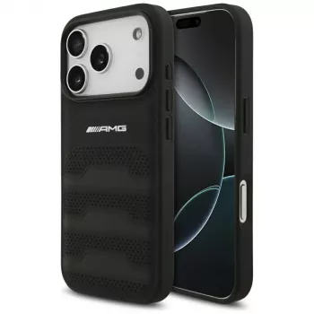 Mercedes AMG Leather Debossed Lines Logo Case for iPhone 18 Pro / 17 Pro, Black