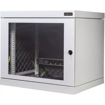 Silence Rack 99SRWV124GG sound-insulated 19-inch wall-mount network cabinet, 12 U, 450 mm depth, see-through door, 1 silent fan, light grey